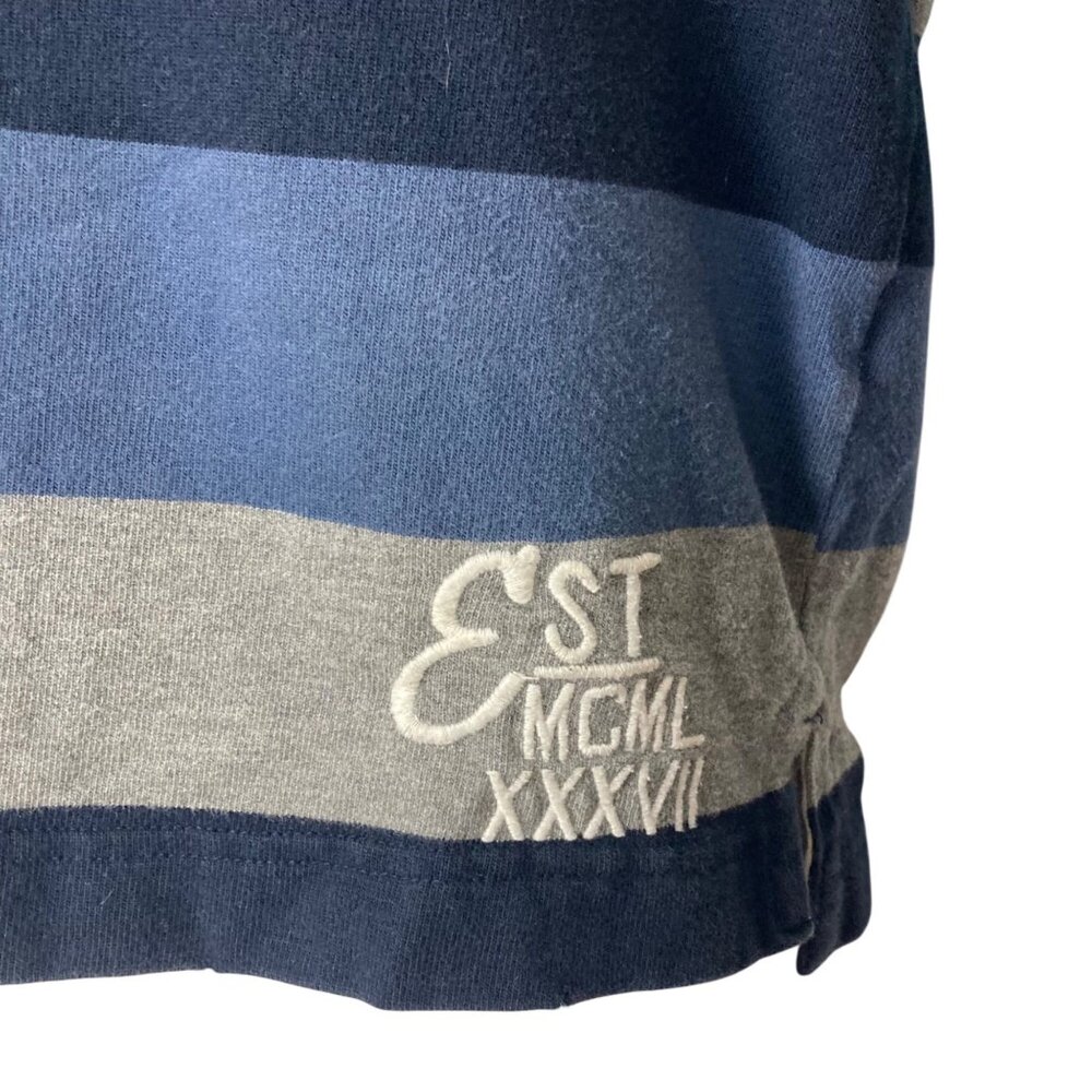 Aeropostale Rugby Shirt Mens Small Blue Gray Striped NYC Patch Athletic Y2K - Picture 4 of 12